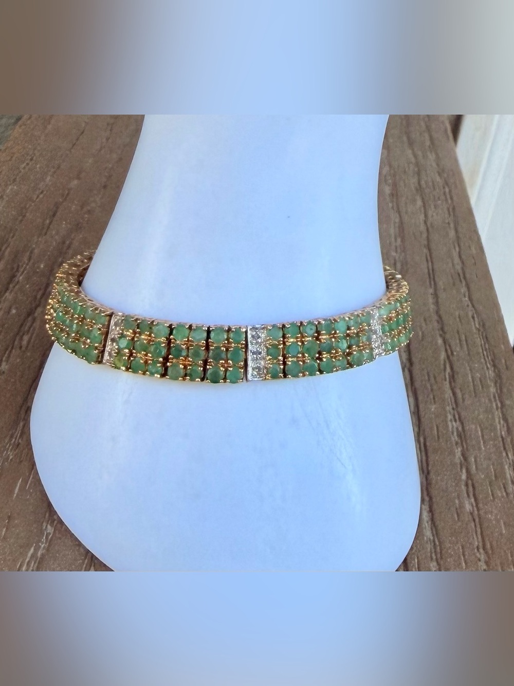 ๐ 22 CTW Emerald & 0.25 CTW Diamond 18K Gold Plated Bracelet 7.5โ